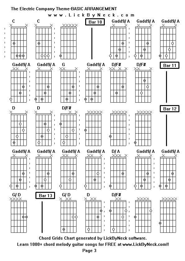 Chord Grids Chart of chord melody fingerstyle guitar song-The Electric Company Theme-BASIC ARRANGEMENT,generated by LickByNeck software.